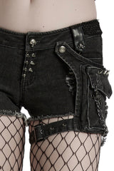 fishnet buckled punk shorts