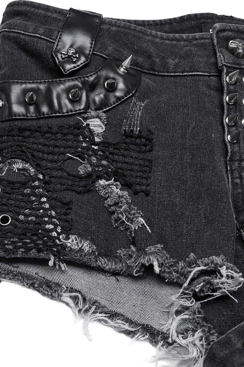 shredded grunge goth studded buckled punk shorts