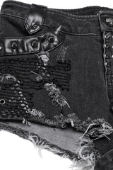 shredded grunge goth studded buckled punk shorts