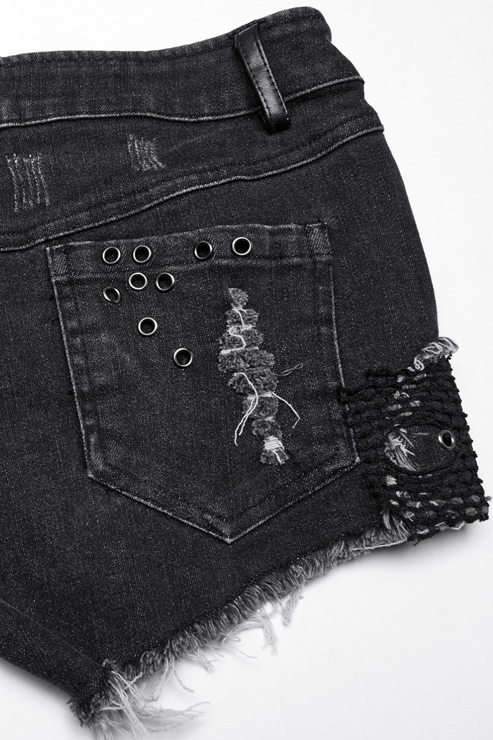 vegan leather studded buckled punk shorts