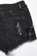 vegan leather studded buckled punk shorts