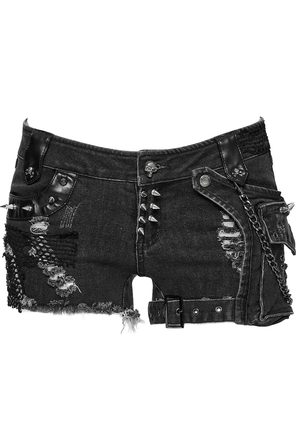 buckled punk shorts with chain strap