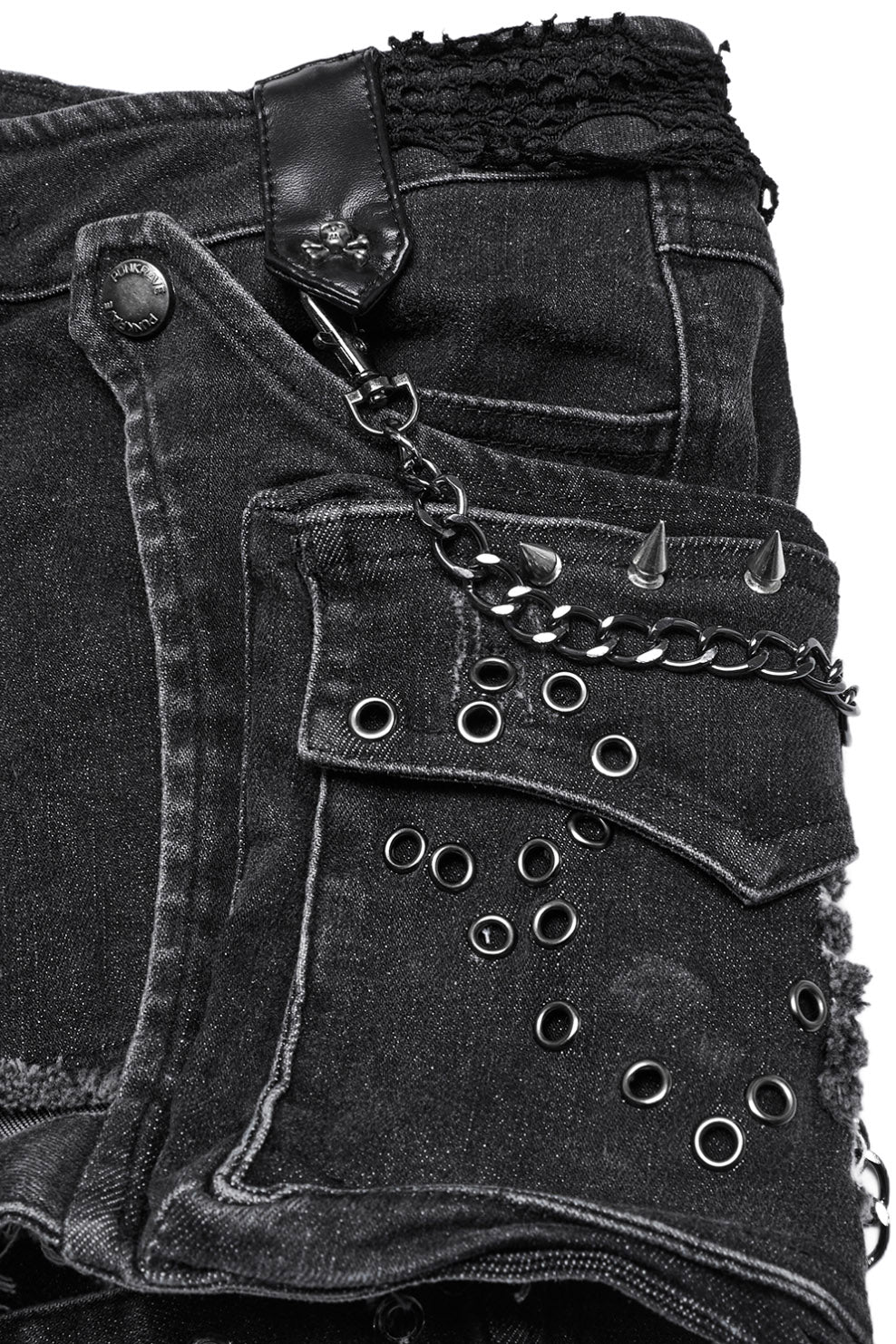 womens eyelet studded buckled punk shorts
