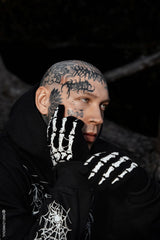 knitted spiderweb bone gloves
