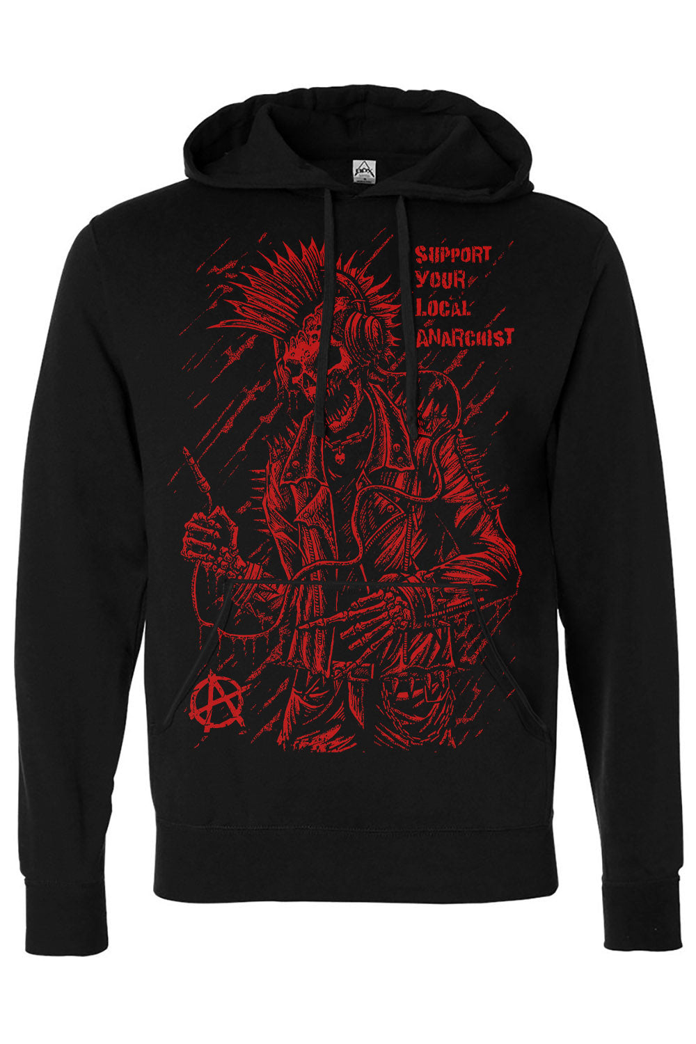 dark red and black punk rock skeleton hoodie 