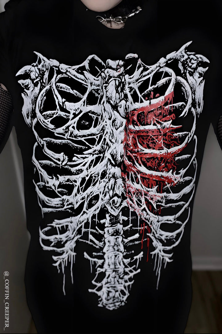 mens skeleton emo anatomical heart t-shirt