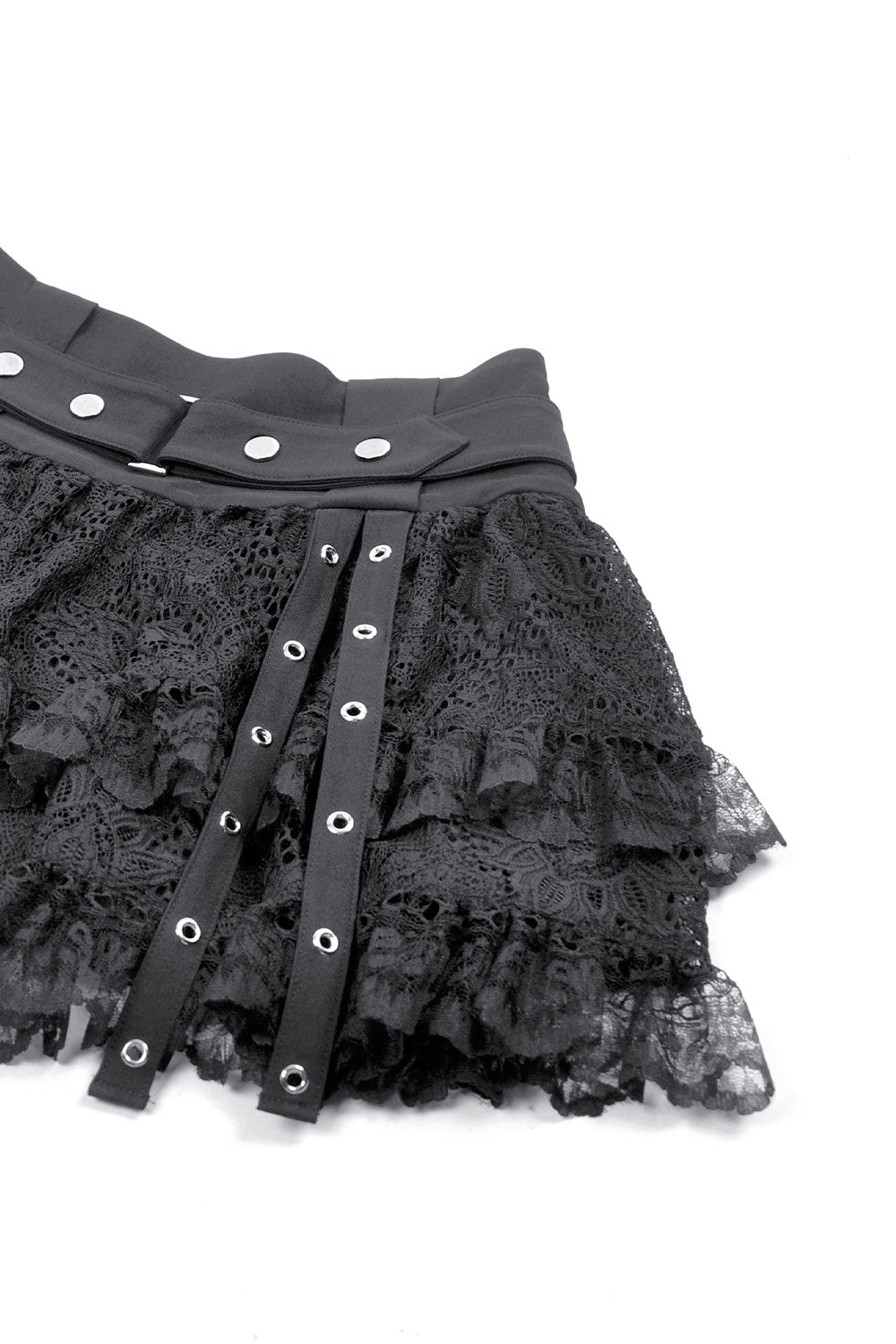 Layered mini skirt with rivet details and belted waist