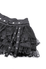 Layered mini skirt with rivet details and belted waist