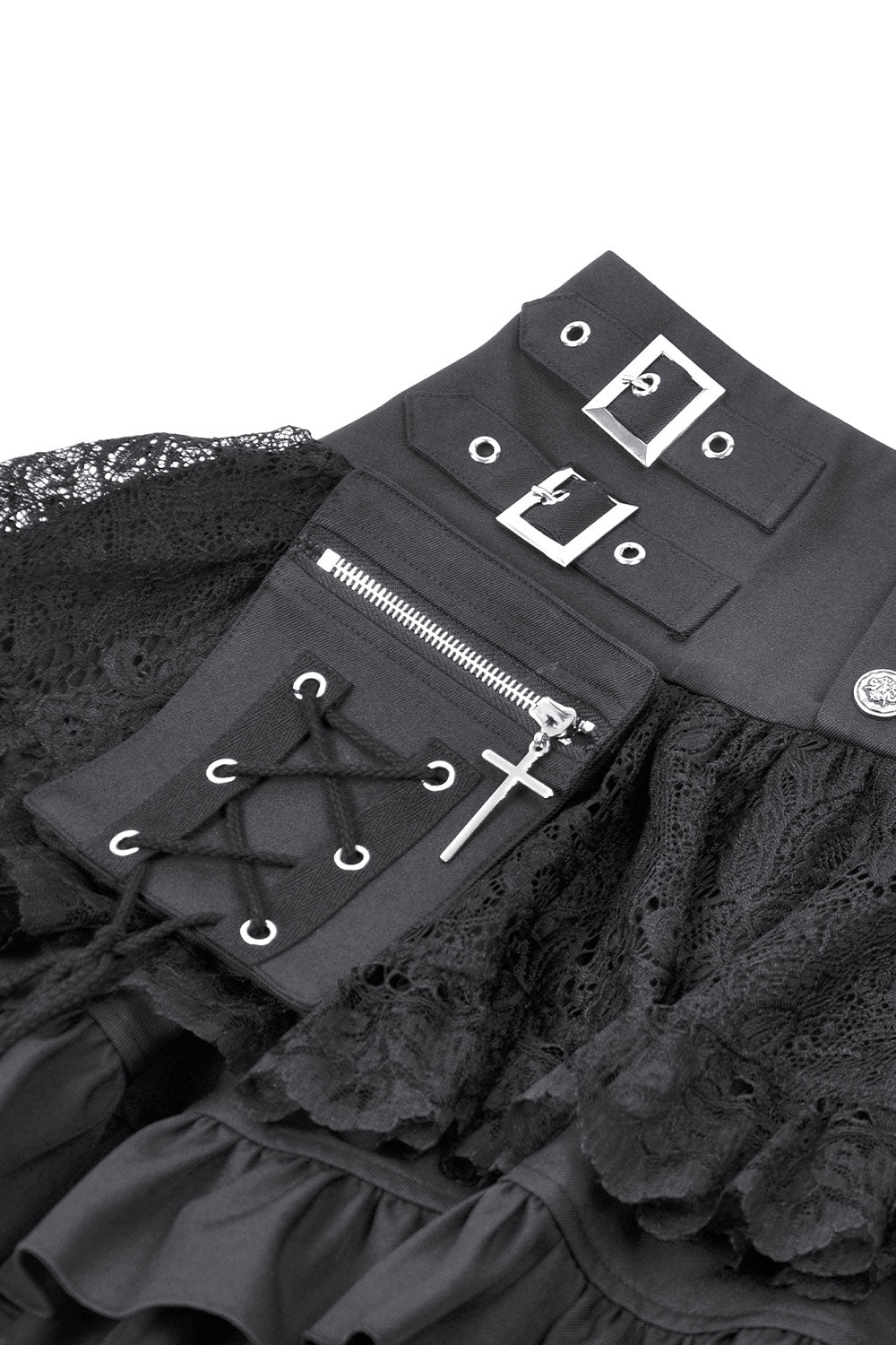 Pocket and waist detail of punk mini skirt from Dark In Love