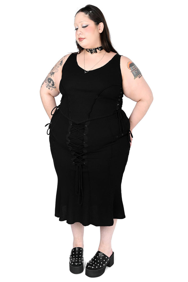 womens plus size high waisted lace-up skirt