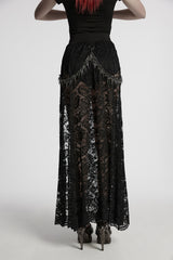 punk black lace skirt with chain straps 