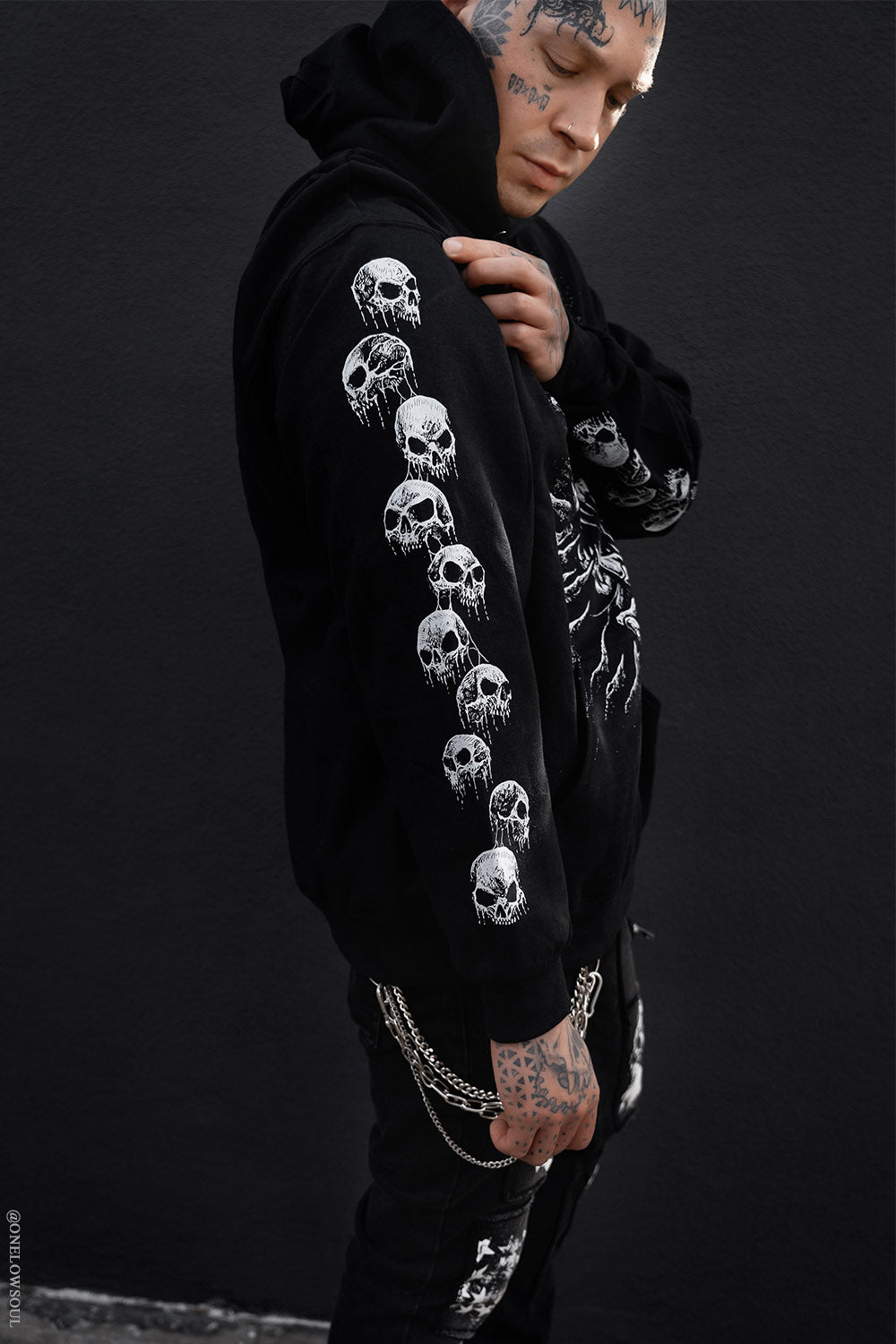 gothic distressed skull sleeve jacket