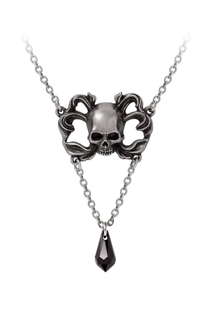 silver pewter skull and crossbones baroque necklace