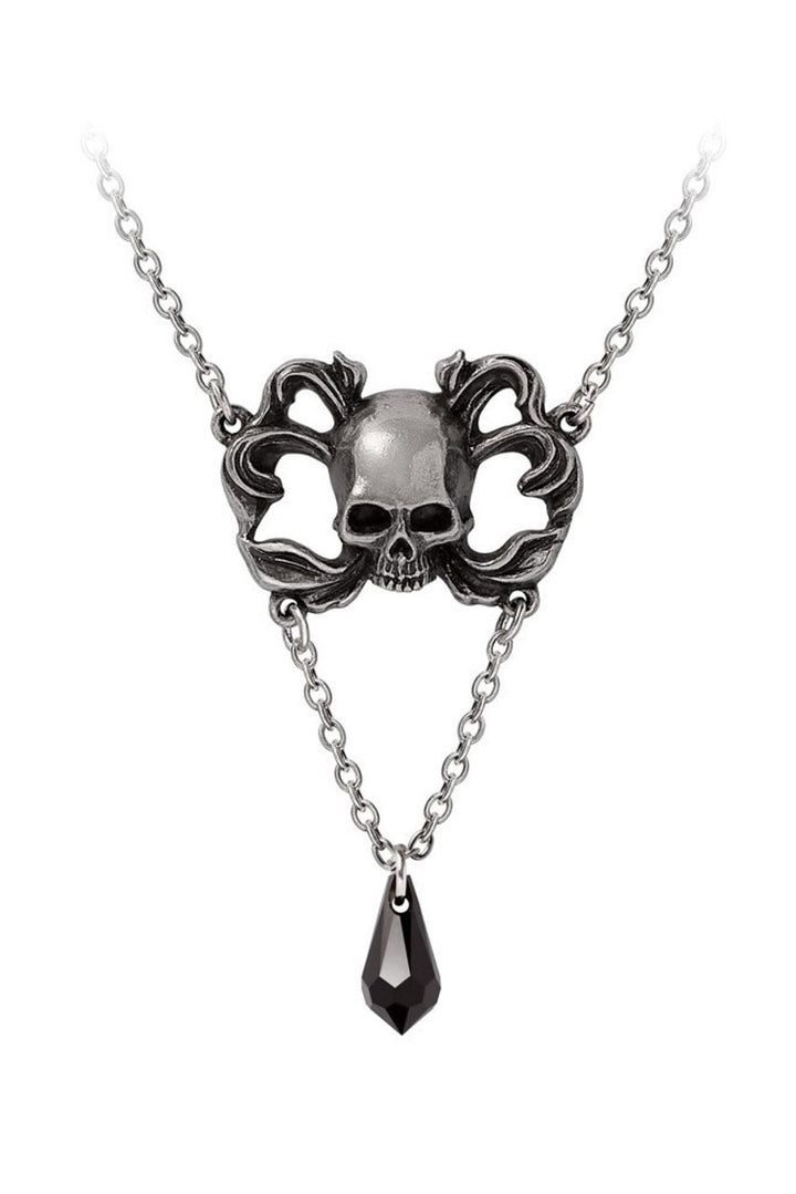 silver pewter skull and crossbones baroque necklace