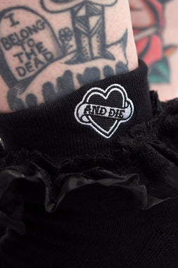 F*ck Off & Die Embroidered Ruffle Socks [BLACK]