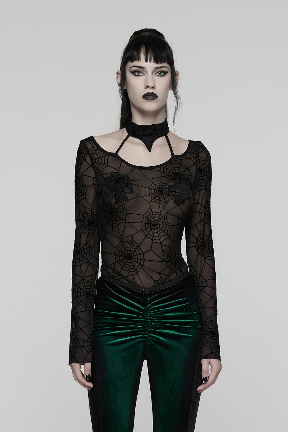 retro goth long sleeve mesh spiderweb shirt