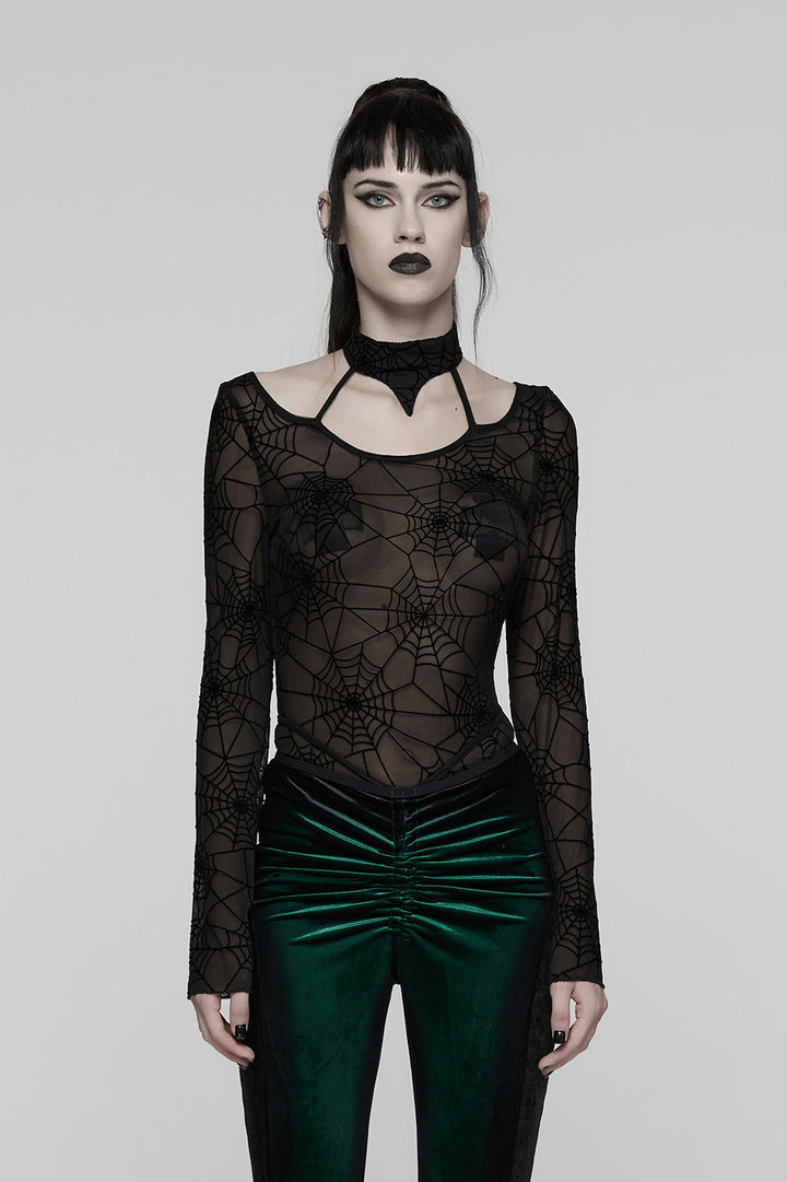 retro goth long sleeve mesh spiderweb shirt