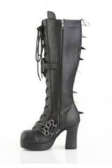 demonia punk rock spiked tall black vegan leather platform boots