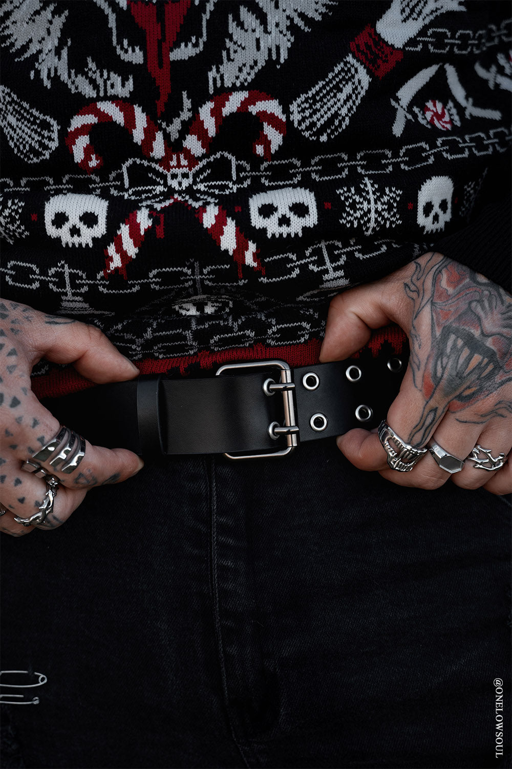 gothic real leather studded eyelet belt