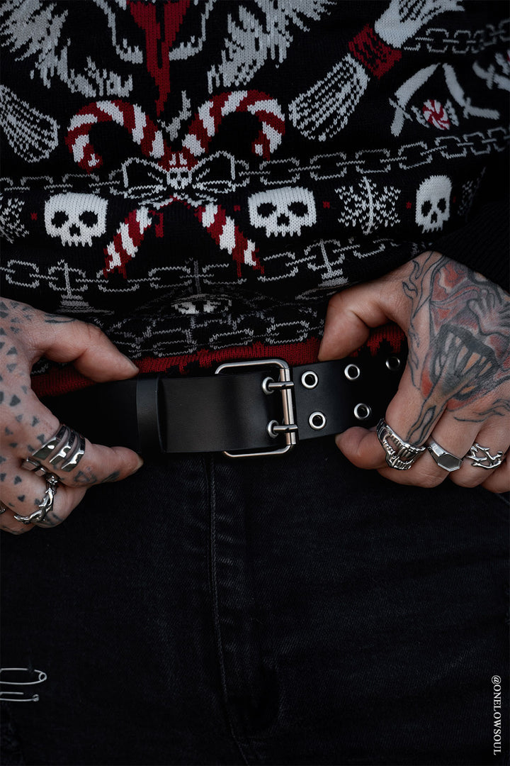 gothic real leather studded eyelet belt