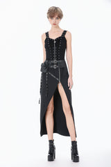 Punk lace up grommet tank top