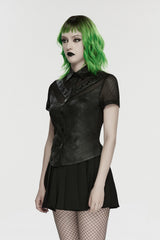 lace-up womens button-up short sleeve punk top