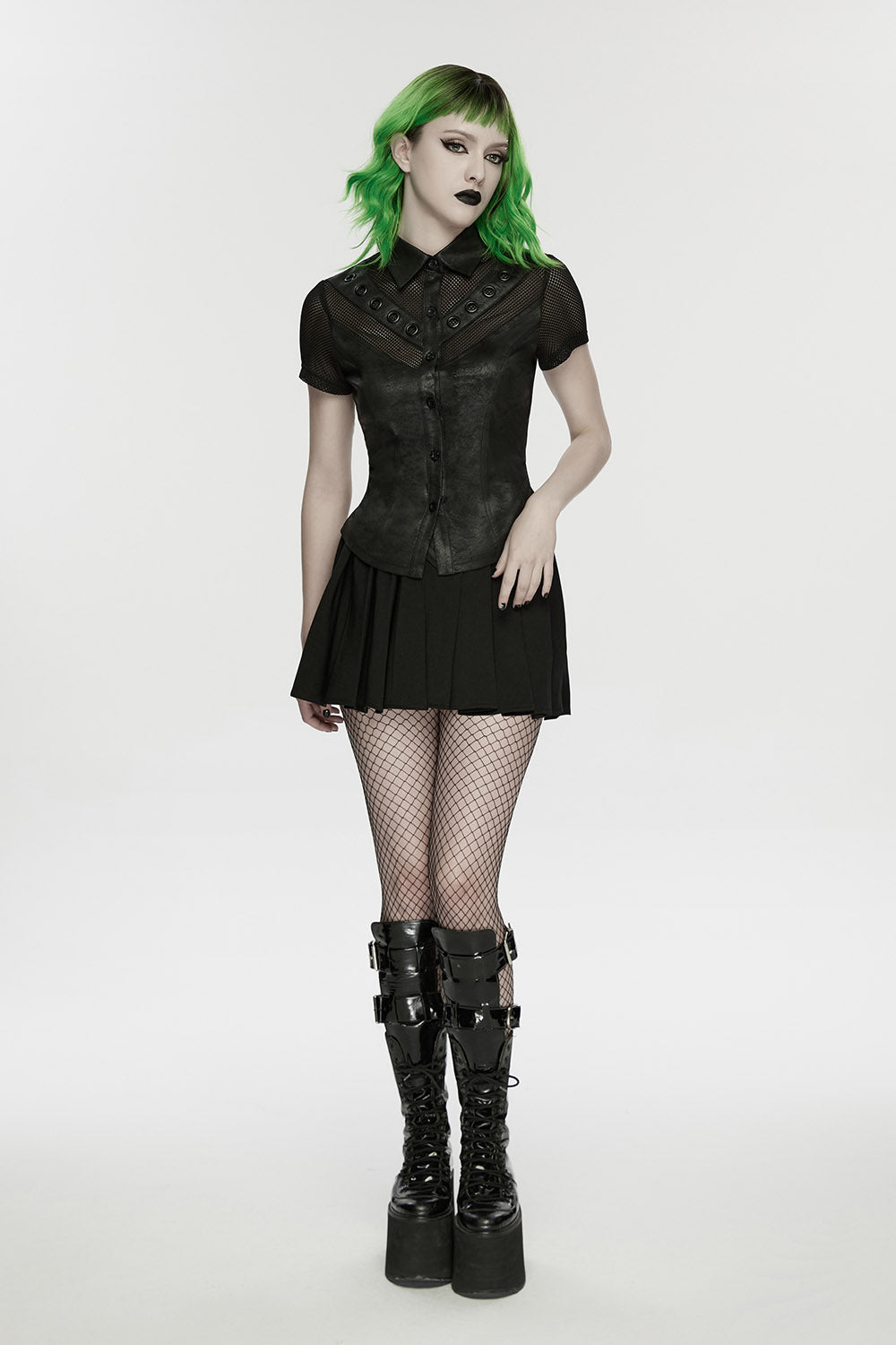 pointed collar womens button-up short sleeve punk top by punk rave