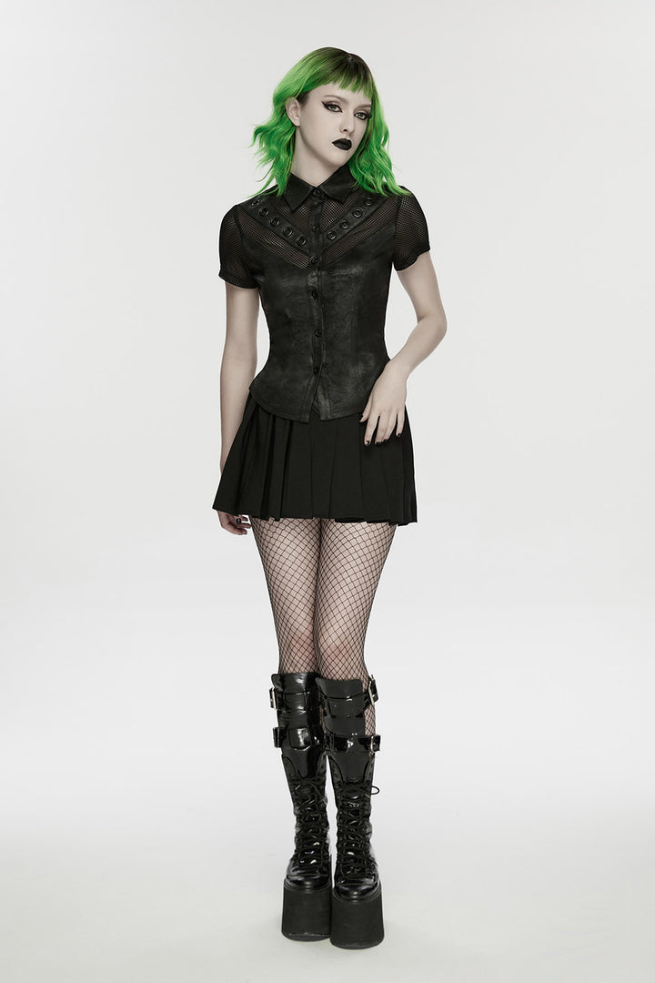 pointed collar womens button-up short sleeve punk top by punk rave