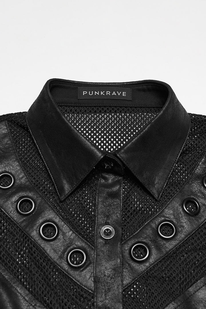 womens button-up short sleeve punk top with eyelets 