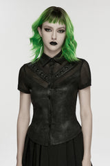 womens button-up short sleeve punk top