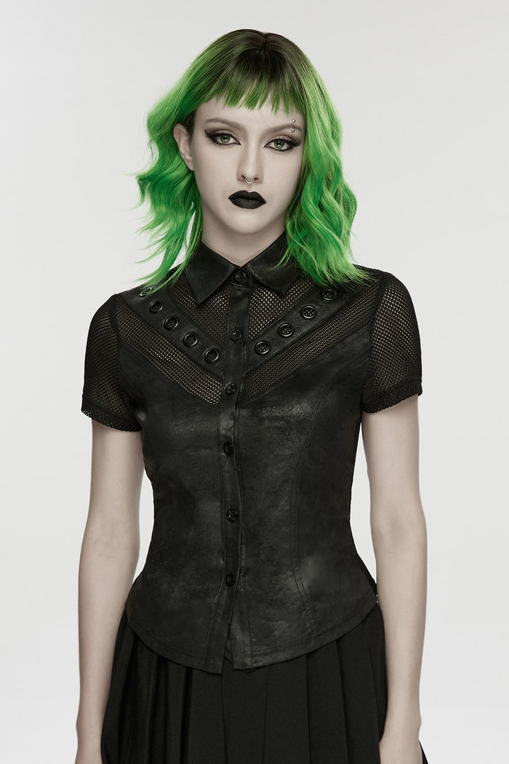 womens button-up short sleeve punk top