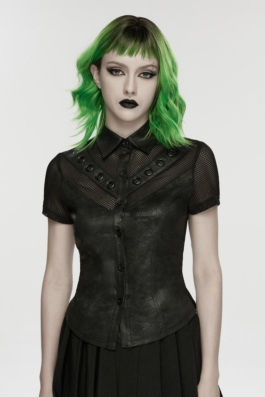 womens button-up short sleeve punk top