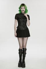 fishnet womens button-up short sleeve punk top