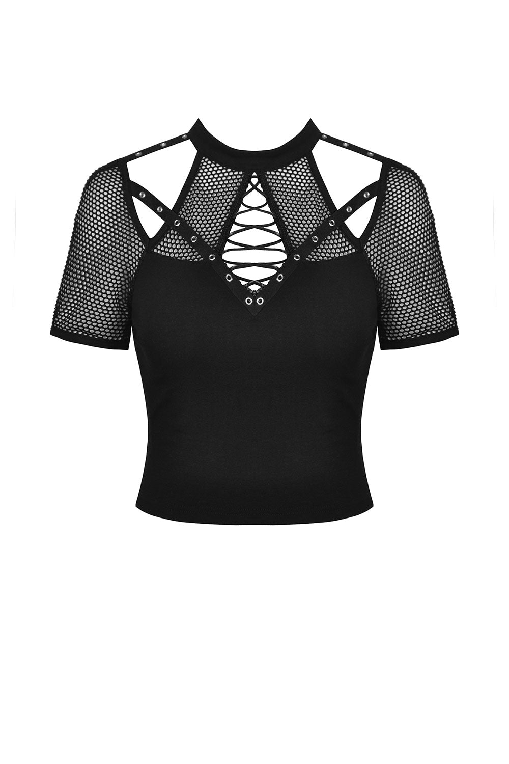 womens fitted shirt with mesh and cutout detail