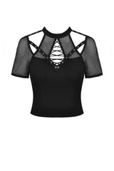 womens fitted shirt with mesh and cutout detail