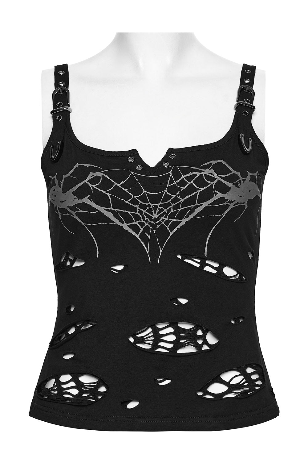 gothic tank top with fishnet details 