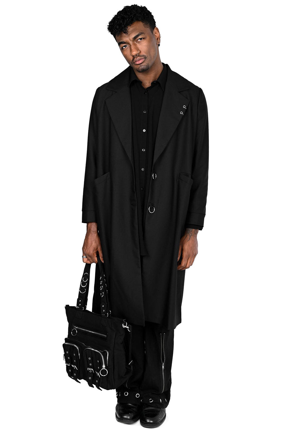 punk pierced oversized trench coat