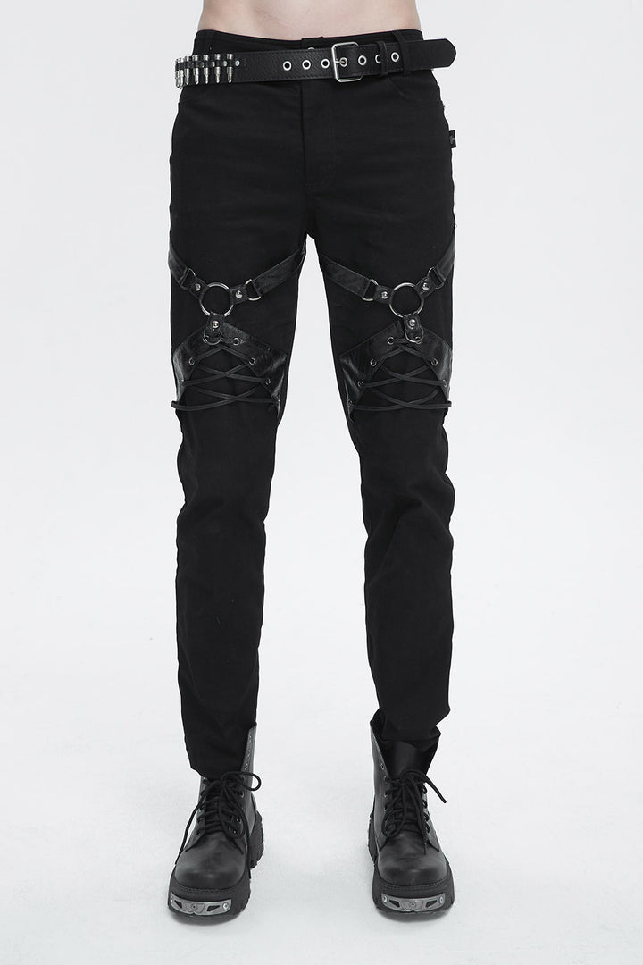 mens gothic pants with leg harnes