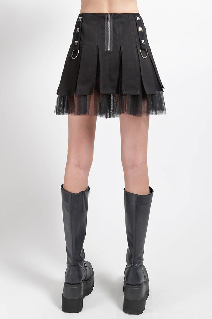 womens tulle mesh pyramid studded punk skirt