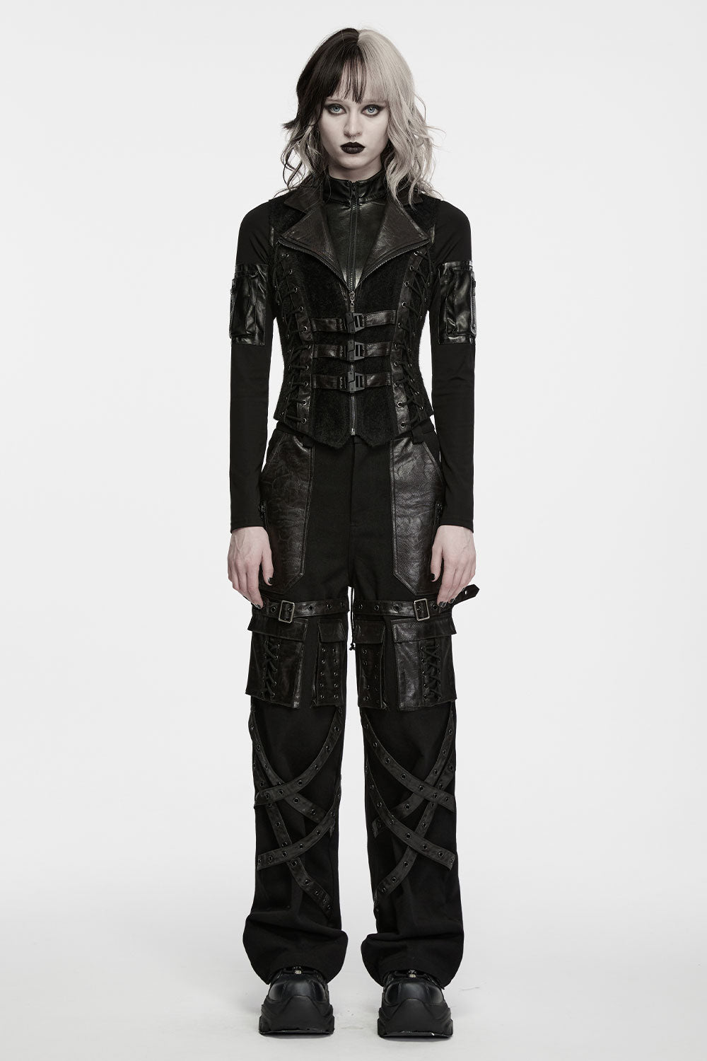 womens emo vest with edgy leather buckle accents for a striking look