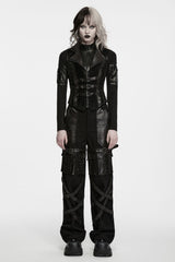 womens emo vest with edgy leather buckle accents for a striking look