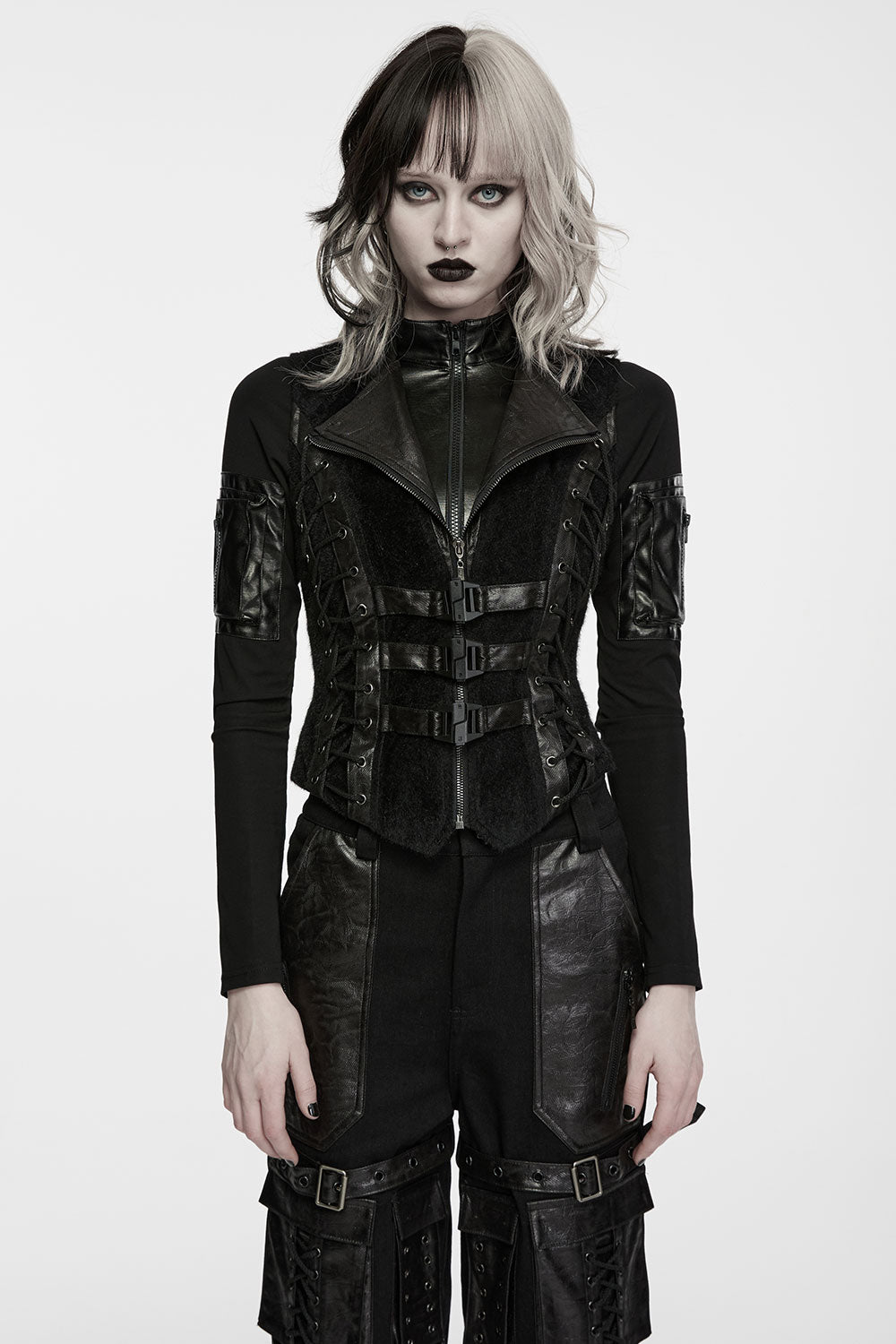 Gothic Leather Buckle Lace Up Punk Vest for Women from Punk Rave
