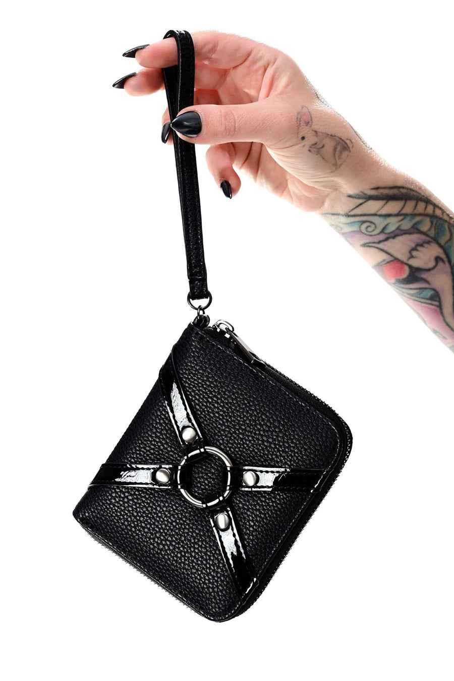 gothic vegan leather mini wallet with o ring