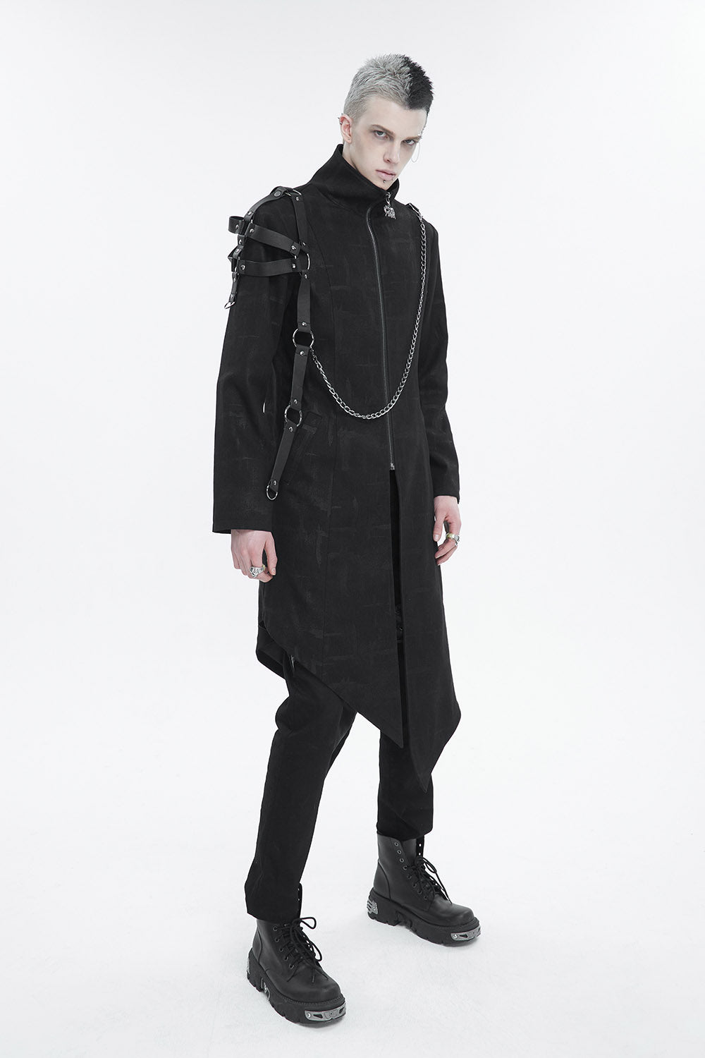 mens asymmetric black coat
