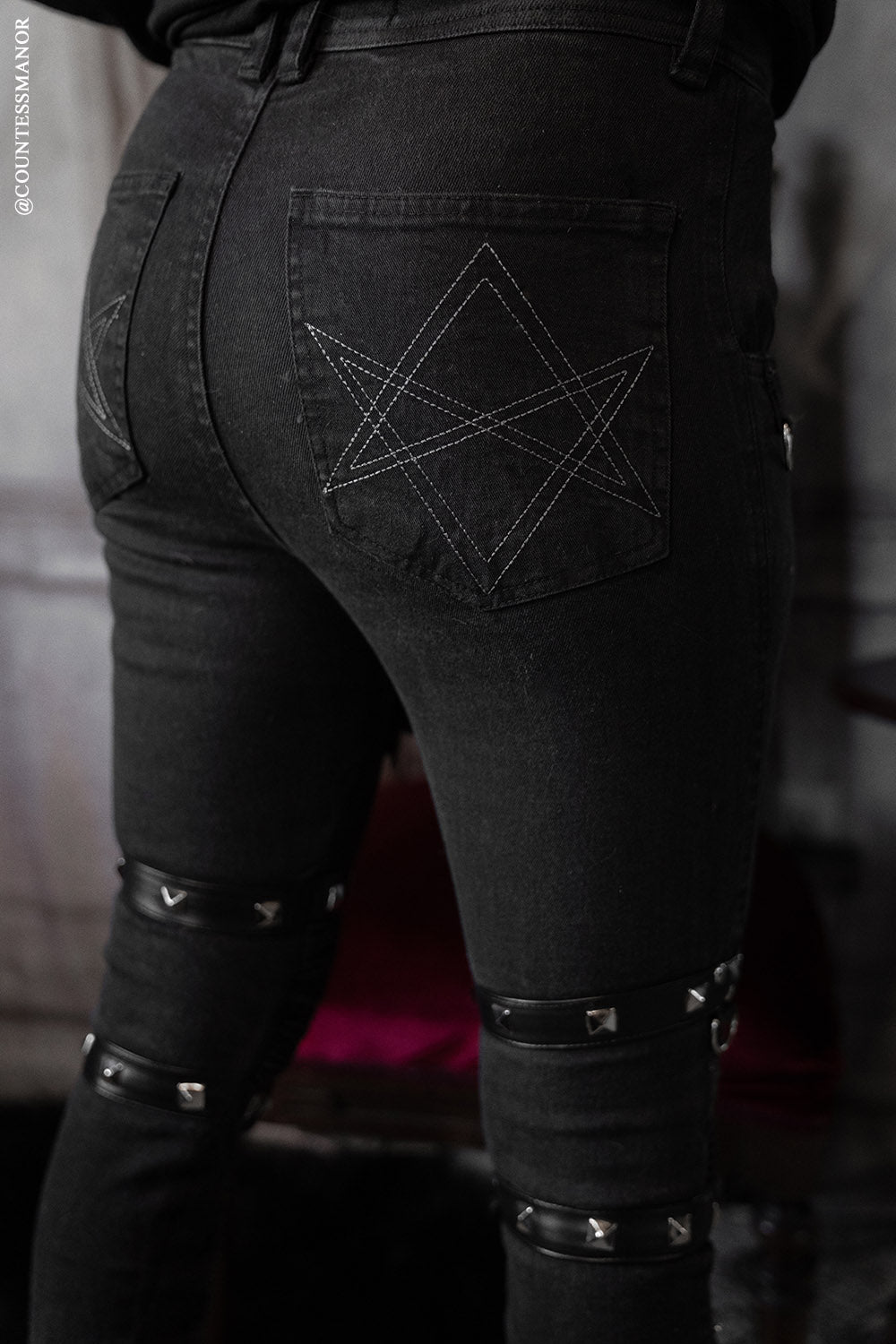 パンツ fade studs boots cut denim 00s grunge GOSTAR DE FUGA Early 00s Washed Grey Painted Flare Bootcut