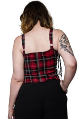 punk fashion red plaid flannel cropped corset top 