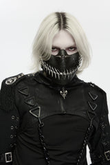model wearing Unisex Punk Spiked Cutout Jaw Mask from punk rave