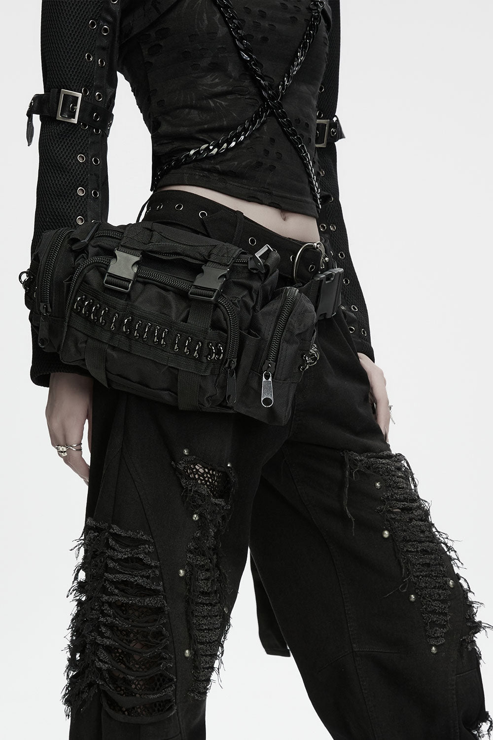 punk unisex Cyberpunk Buckle Strap D-ring Waist Bag from punk rave