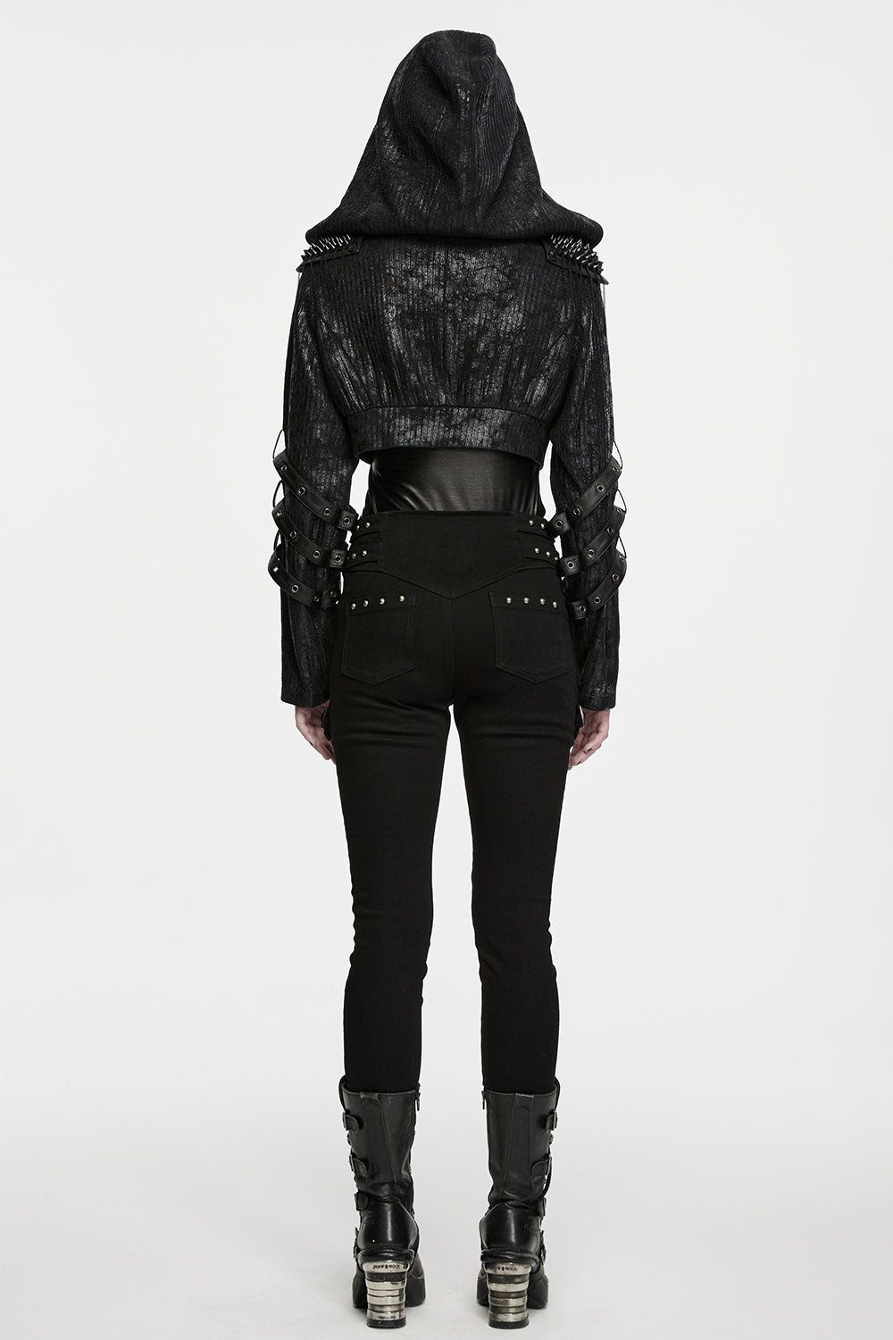 Women's Punk Studded Buckle Cargo Pocket Skinny Pants