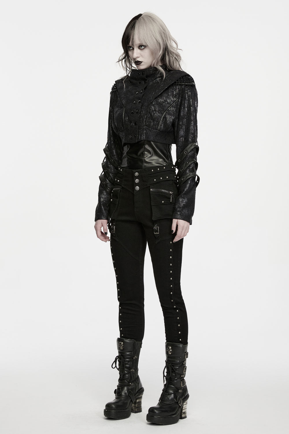 womens punk pants with slim tailored cut legs